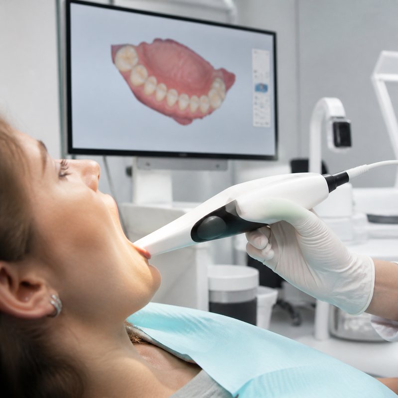 A digital 3D scan of a patient's teeth