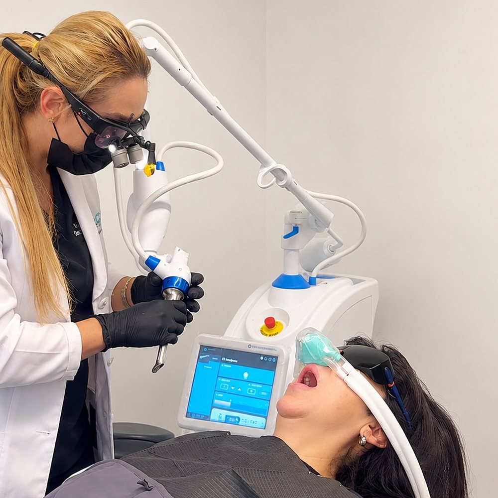A TruGlo dentist treating a relaxed patient with the Solea laser