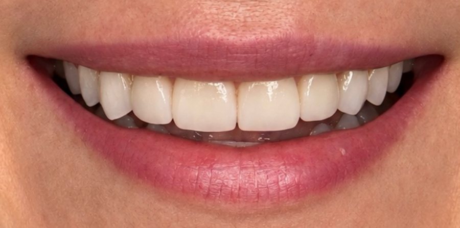 The same smile after porcelain veneers, even and bright